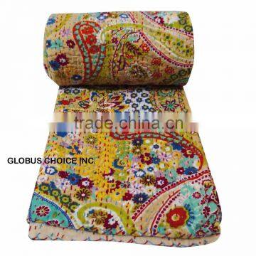 Indian Handmade Quilt Twin Kantha Bedspread Blanket Jaipur Razai