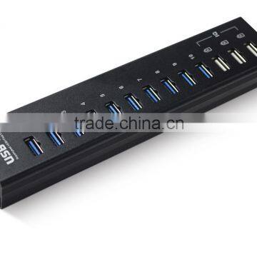 Aluminum high power usb 3.0 hub 10 ports and 3 ports smart charging usb hub