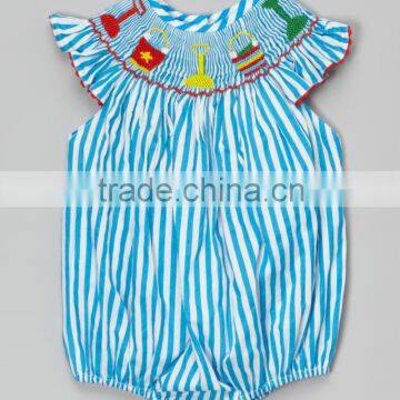 Children clothing smocked romper cotton stripe summer baby sunsuit