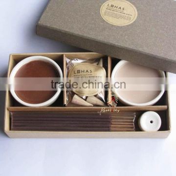 Ceramic bowl scented candle set with incense stick and incense cone