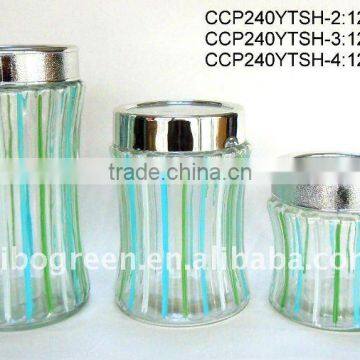 3pcs hand-painted glass jar with silver plastic lid (CCP240YTSH)