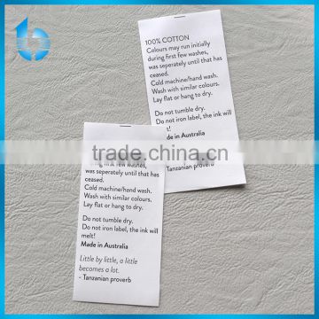 Flexography non woven fabric care label for men spring and fall shirt