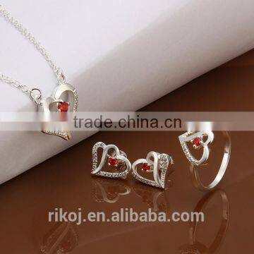 2015 hot Sterling silver heart shape ruby indian jewellery sets