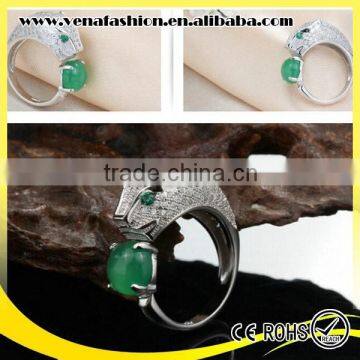 leopard agate jade girls pure s925 silver rings