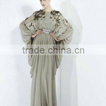 Elegant Grey Chiffon Long Sleeve Muslim Evening Dress (EVFA-1151)                        
                                                Quality Choice