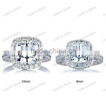 Silver CZ Halo Cushion Cut Engagement Ring With 8mm,10mm Big cz or Crystal Stone photo-4