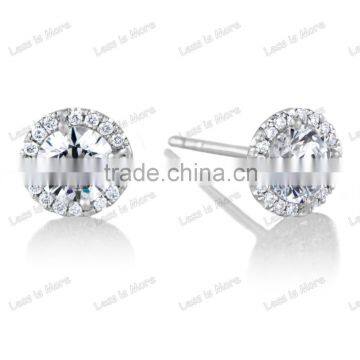 Diamond Halo & 5 mm CZ Stud Earrings in 18k White Gold