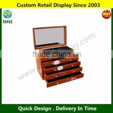 POP custom design solid wood drawer jewelry box,storage boxes with mirror