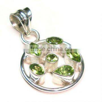 925 Sterling Silver Green Peridot Gem Stone Pendant