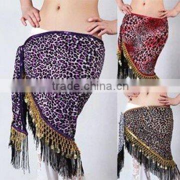 New Design Leopard and Tassel Belly Dance Hip Scarf with Coins for Belly Dancer YL014