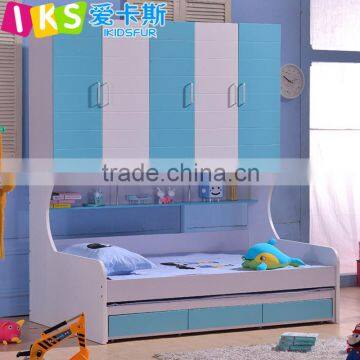 wood children bunk bed with wardrobe 8201