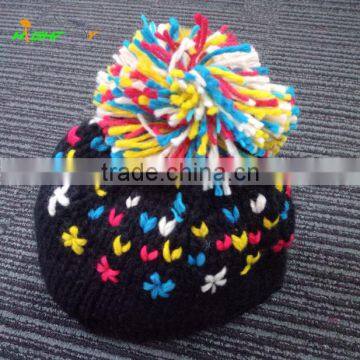 wholesale/ Custom knited cap With Top Ball, plush Beanie Hat/Winter warm hat Female lovely melange winter hat