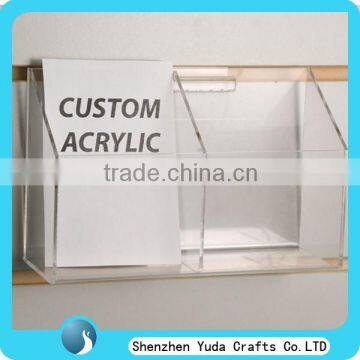 Acrylic slatwall display bin with double compartments, perspex books storage organizer