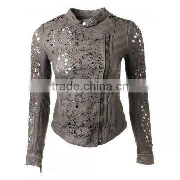 Ladies Fashion Leather Jacket & Laser Cutting Style for Summer Season