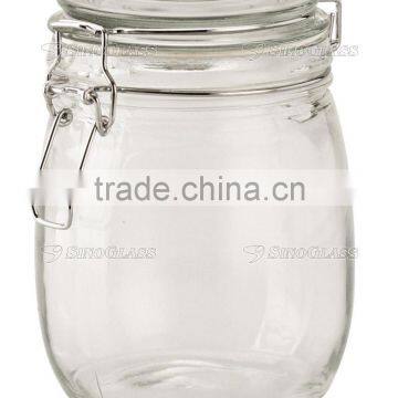 SINOGLASS 1 pc 1000ml ball shape glass storage jar with clip glass lid canister