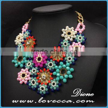 New arrival popular designs women 2015 new arrival crystal necklace rainbow flower stone exaggerate necklaces