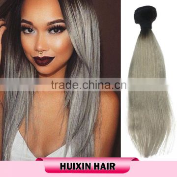 2015 Cheap factory price grade 7A brazilian ombre grey human straight hair weave