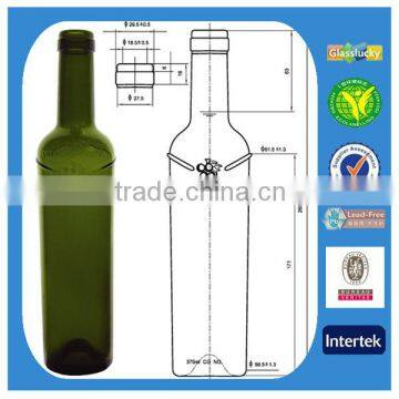 Glasslucky 2014 hot sale dark green 375ml bordeaux wine bottle