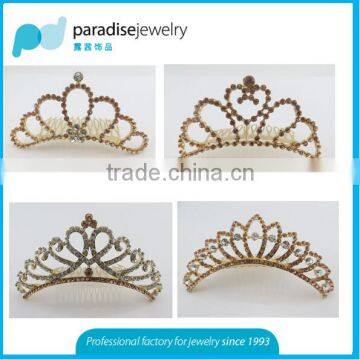 Bridal mental rhinestone gold tone hair crown in wholesale factory price