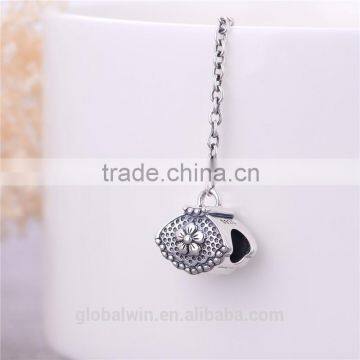 Vintage Royal Embossment Flowers S925 New Arrivals Safety Chain Imitation Stone Flower Automatic Adjust Silver Chain Charm A020 photo-3
