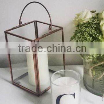 Brass Handle Brass Antique finish lantern glass and metal lantern new design ,candle holder , Brass Antique