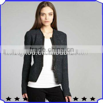 2 way-zipper v neckline tweed jacket