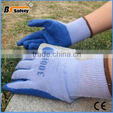 BSSAFETY 21cotton yarn knitted blue crinkle latex coated working gloves