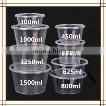 280ml 300ml 450ml 500ml 625ml 750ml 800ml 1000ml Clear Plastic PP jar Round Fast Food Disposable Bowl Disposable Tiffin Boxes