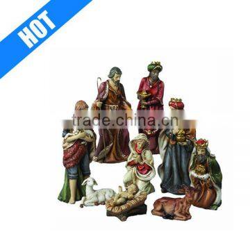 9 inch handmade painted poly resin christmas nativity figures,set of 9