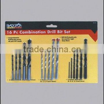 16pc combination drill bit set