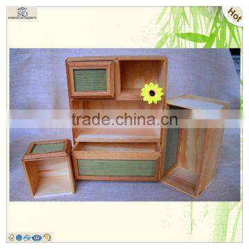 Cabinet Shape Weaved Decoration Drawers Wood Jewelry Box photo-6