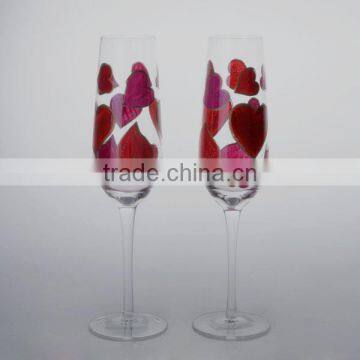 10oz hand painted champagne flute wine glass with clear long stem for valentine's day