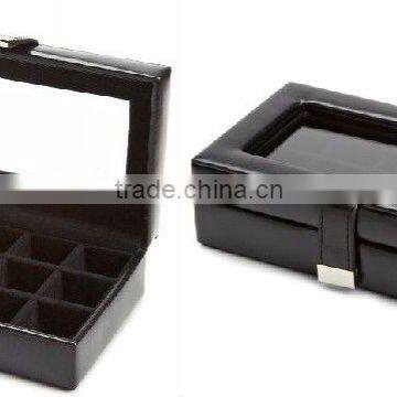 Faux Leather Storage Box Necklace Bracelet Ring Top Transparent Jewelry Box