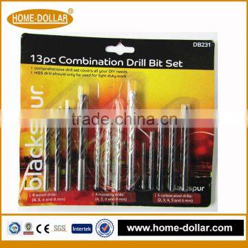 13pc High Carbon Steel Combination Drill Bit Set for Metal and Wood and Concrete, Combination Drill Bit Set