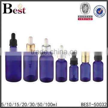 10ml 30ml 100ml Glass Bottle Dropper Blue Empty Skin Oil Care Glass Bottle Dropper With Black Plastic Dropper photo-2