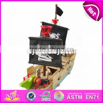2017 Most Popular Boys Diy Wooden Toy Pirate Ships for Sale Top Sale Kids Wooden Toy Pirate Ships for Sale W03B062 photo-4