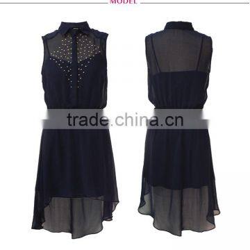 2016 Ladies See-Through Chiffon Dress With Stones