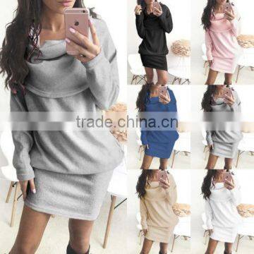 Women Casual Long Sleeve Dress Bodycon Evening Party Loose Sweater Mini Dress photo-4