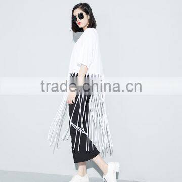 Guangzhou Clothing OEM o Neck Half Sleeves Black Long Tassels Tshirt photo-4
