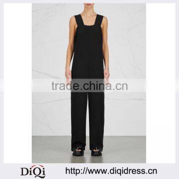 Wholesale Women Apparel Ribbon Embellished Black Wide-leg Crepe Jumpsuit(DQE0316J)