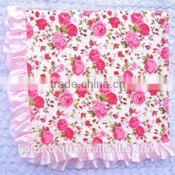 Newest design pink floral baby cotton blanket wholesale