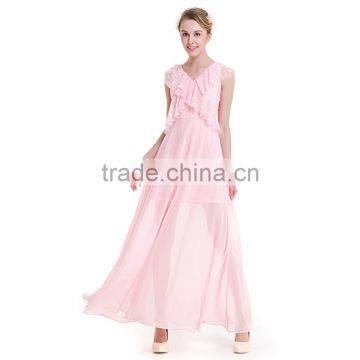 Maxnegio Sexy Long Maxi Pink Color With Ruffle Neck Evening Dress for Girls photo-2