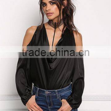 MGOO Custom Made 2017 100% Polyester Satin Silky Blouses Custom Factory Cowl Neck Tops Plain Long Sleeves Shirts photo-5