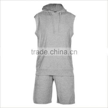 Guangzhou Custom Logo and Print Shorts And Sleeveless Hoodie Sport Tracksuit