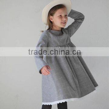 High Quality Autumn Winter Checkered Tweed Dress Long Sleeve Girls Wool Dress 3-5 Year Old Girl Dress photo-3