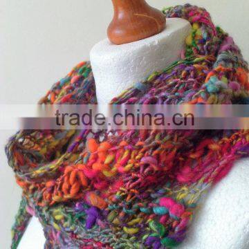 Funky Handknit Scarf - Knit Scarf - Handspun Scarf - Scarf - Bohemian - Fairy - Romantic - Hippie - Colourful Scarf photo-3
