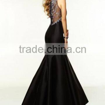 2015 Scoop Beaded Satin&Tulle Prom Dress Mermaid/Trumpet Black photo-3