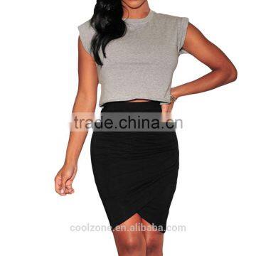Women Draped Asymmetric High Waist Party Clubwear Pleated Bodycon Mini Skirt photo-3