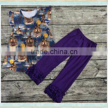 Halloween Smocked Children Clothing Fluttersleeve Funny Cartoon Print Top and Pants Wholesale Children's Boutique Clothing Fall photo-2