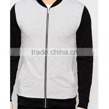 V-neck Men Fitted Back& Gray Combination Zip up Sweatshirts Without Hoods photo-2